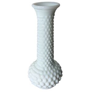 E.O. BRODY CO Vintage White Milk Glass Hobnail Bud Vase Bubble 50’s MCM